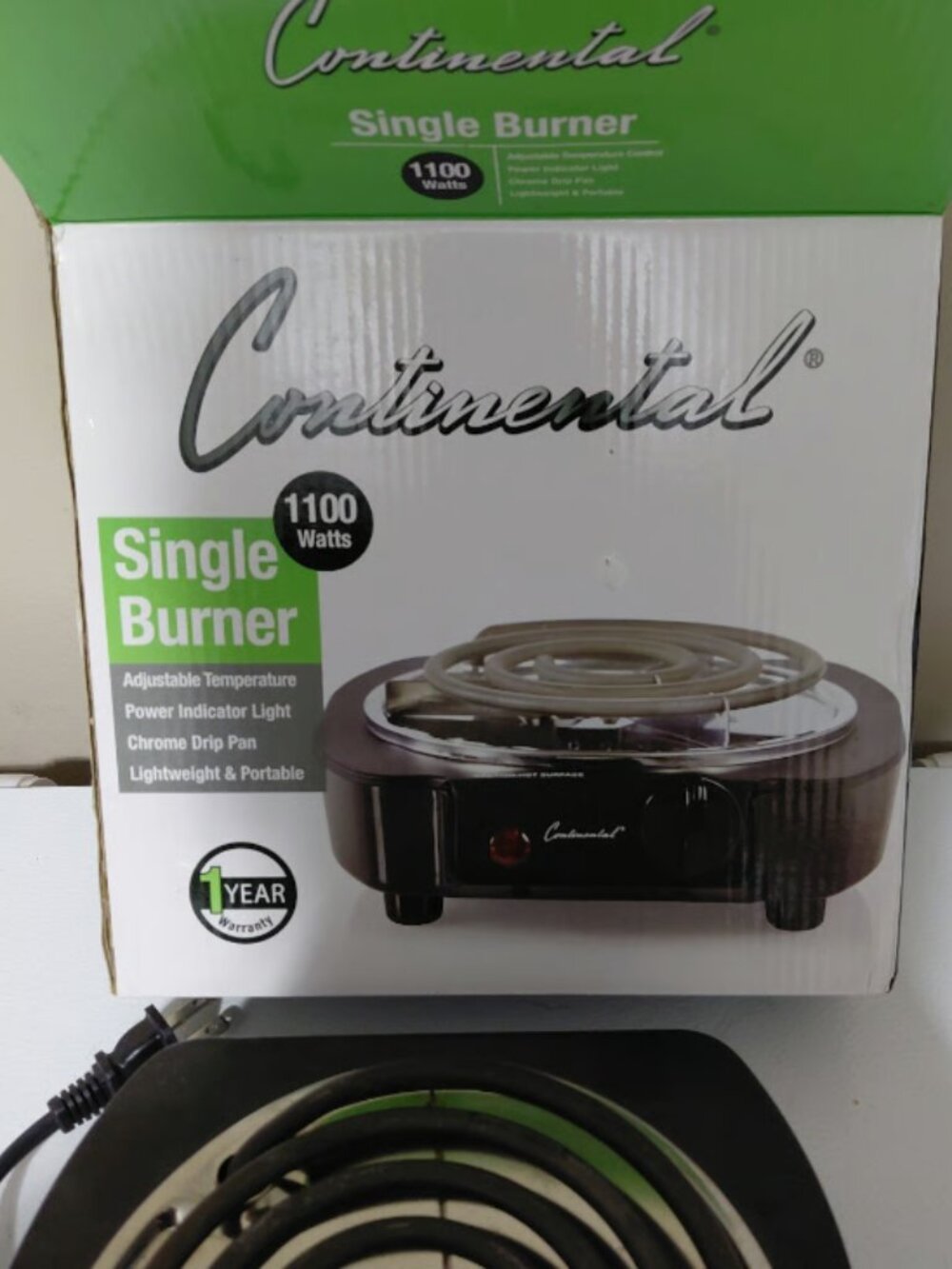 Continental Single Burner 1100 Watts Portable Electric Cooktop